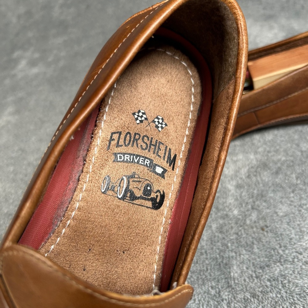 Florsheim Driver Penny Loafer Mens Cognac Brown Leather Shoes Size 9.5M - Picture 10 of 11